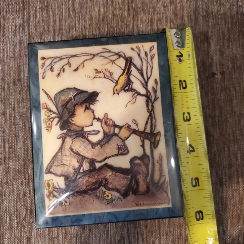 Vintage Hummel Wood Music Box West Germany Boy Canary Wooden Works